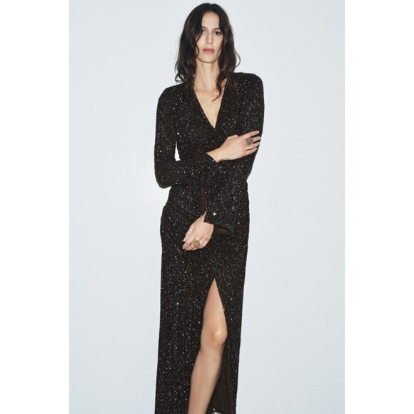 ZARA ZW COLLECTION SEQUIN SHOULDER PAD DRESS - Picture 2 of 8